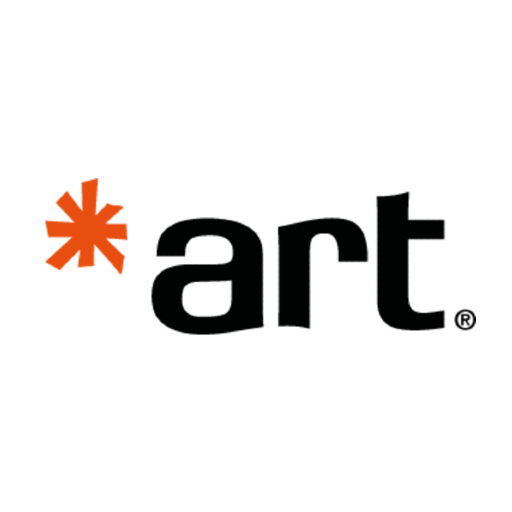 Logo mit orangefarbenem Asterisk neben schwarzem Schriftzug 'art' auf transparentem Hintergrund.